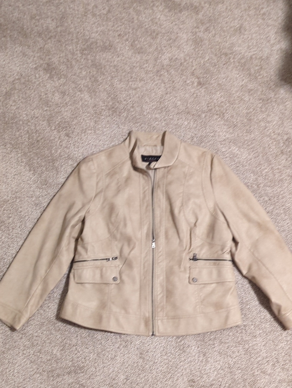 giacca Women's Light Beige Zip-Front Leather Jacket